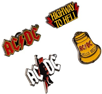 Grupo Erik Spille Smaltate AC DC - Set di 4 Spillette in Scatola Regalo per Personalizzare Vestiti, Giacche, Zaini | Pins Divertenti Musica ACDC