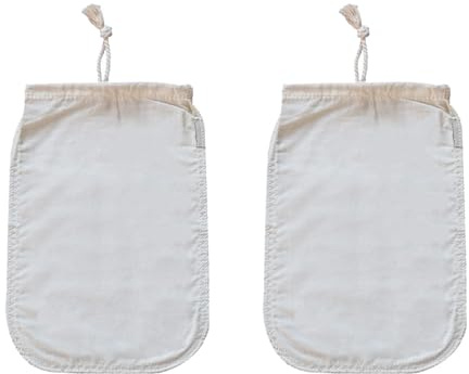 ZSUIQIN 2 Piezas Bolsas de Muselina de Algodón, Bolsas de Te Filtro Te Reutilizables con Cordón, Bolsas de leche para tamizar, para leche de nuez, zumo,elaboración de cerveza casera (18 * 30cm)