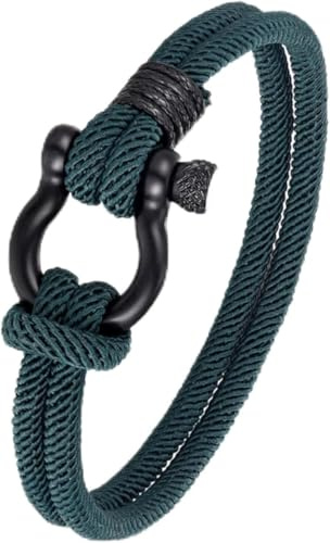 London Craftwork Elegante braccialetto da polso regolabile in paracord, unisex, 19 – 21 cm, verde scuro, 19 cm, Nylon, Nessuna pietra preziosa