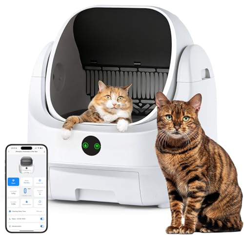 Open-Top Automatic Litter Box, Odor Control, Ready to Use, Self Cleaning Litter Box, Large Capacity with APP Control and Safety Sensor, Ellenpent, with Trash Bags/Waterproof Mat/Litter Mat