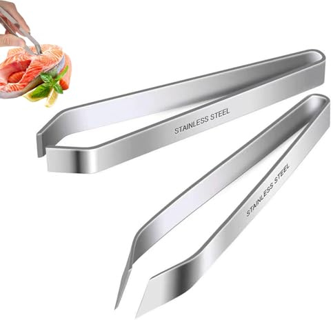2 pinze per disaresto, pinze per lische di pesce in acciaio inox, pinzette arrete, pesce inclinate e piatto per disaressare, piume pollame, utensili antiruggine precisi e resistenti per cucina pro o