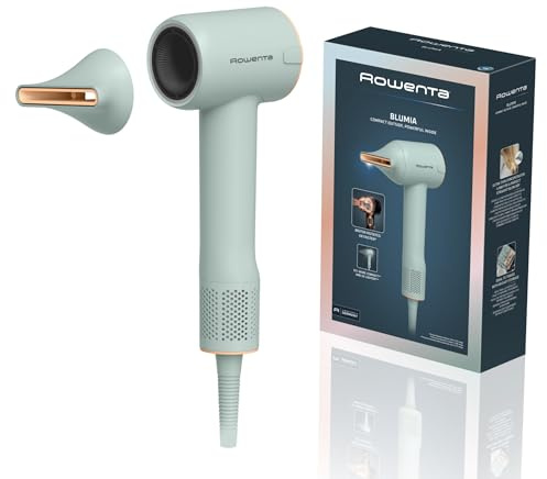 Rowenta Blumia Asciugacapelli Compatto e Leggero 350 g, Motore Digitale, Asciugatura Rapida, Generatore di Ioni, 3 Temperature, 2 Velocità, Beccuccio Magnetico, Verde