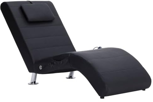 Homogen Massage-schäslong med kudde, svart konstläder ergonomisk med värmefunktion och 5 massagelägen, galvaniserade stålben, 144 x 59 x 79 cm, fjärrkontroll inklusive för vardagsrum och avkoppling