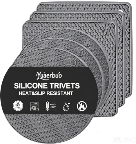 Yuaerbuo 6er Set Silikon Topfuntersetzer Hitzebeständig Untersetzer Topf, 3 Rund 3 Viereckig, Grau Spülmaschinenfest Topfuntersetzer Rutschfeste Wabenmuster Untersetzer für Heiße Töpfe Teekanne Pfanne