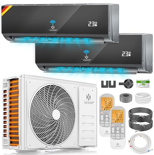 KESSER® Multisplit Klimaanlage 2 Innengeräte, 18000 BTU, Split Klimagerät Set mit WiFi/App, Heizen & Kühlen, Inverter, Eco-Modus, Luftentfeuchter & Ventilator, sehr leise, R32, Montagematerial [A++]