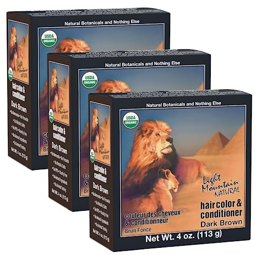 Light Mountain Henna Hair Color & Conditioner - Dark Brown Hair Dye for Men/Women, Organic Henna Leaf Powder and Botanicals, Chemical-Free, Semi-Permanent Hair Color, 4 Oz (Pack of 3)