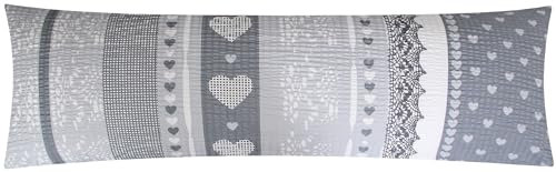 Seersucker Seitenschläferkissen Bezug 40x145cm - Love Liebe Herzen Anthrazit - 100% Baumwolle Überzug Kissenbezug (SB-386-2)