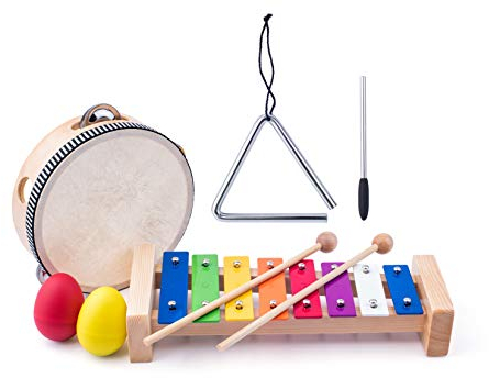 Woodyland 102191893-Set (Tambourine, Xylophone Dreieck mit Maraca Eier).