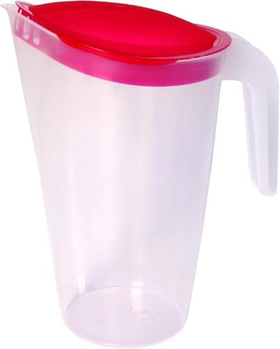 Home Line brocca per succo 1,75 L – Bricco per acqua con coperchio fisso – Bricco per bevande con antigoccia esterno – Caraffa per acqua per frigorifero – Dispenser di succo. Rot (1 Stk.)