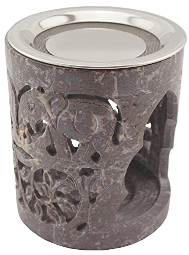 Räucherstövchen aus indischem Speckstein – Elefantenmotiv „Hati“ – Mit Edelstahl-Sieb & Hitzeschutz – Design Unikat, H 10 cm – Für Weihrauch & Räuchermaterialien