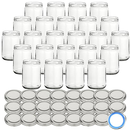 gouveo Lot de 24 Pots à Confiture 580 ML Classique avec Couvercle à Visser Argent BS - Pots à provisions avec Couvercle à Visser TO82 - Pots à Confiture et bocaux à conserves vides