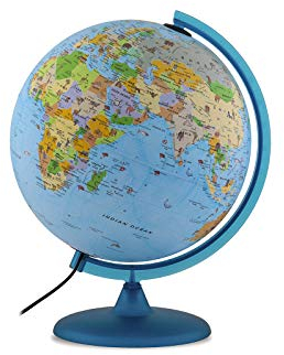 Tecnodidattica Babylon Globe for children | with animals and landmarks |Illuminated and revolving | Updated cartography in English | Graduated meridian | 12/30cm Diameter