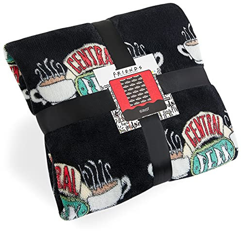 FRIENDS TV Show Fleece Blanket, Super Soft Central Perk Blankets Throws, Warm And Cuddly Official Show Merchandise For Home (Black)