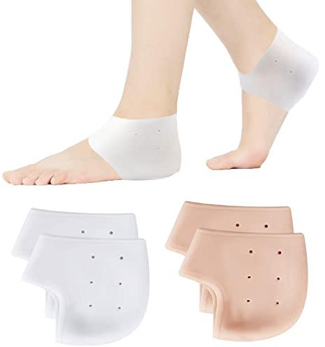2 Paires Silicone Respirant Protège Talons en Gel pour Arrière et Soulager La Douleur Pieds Sec (Blanc, Beige)