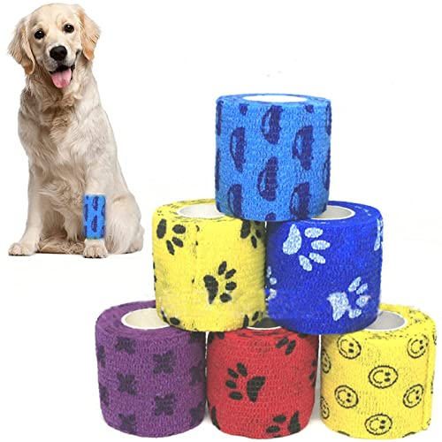 6 Rollen Selbstklebende Bandage Selbstklebender Verband Wasserfest Atmungsaktiv Elastische Binde Haftbandage 5*450cm Für Schwellungen Knöchelverstauchungen Handgelenk Hund Pferd Katze Haustiere
