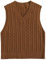 Locachy Damen Vintage Lose V-Ausschnitt Ärmellos Zopfmuster Preppy Style Pullover Pullover Weste, Braun, Mittel