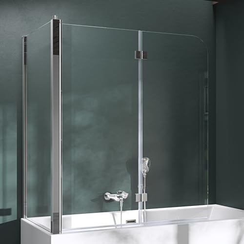 Mai & Mai Pare-Baignoire Transparent 75x120x140cm 3 Volets Paroi de Douche pour Baignoire en Verre ESG avec Revêtement NANO Easy Clean C113L