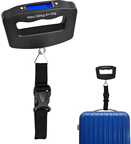 Jinlaili Digitale Kofferwaage bis 50kg/110lb, Gepäckwaage Tragbare für Koffer Analog, Hängewaage LCD-Anzeige, Tara-Funktion, Klein Reisewaage mit Haken für Reisekoffer Küche Angeln