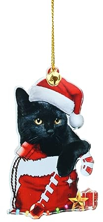Black Cat Christmas Ornaments Cute Cat Christmas Stocking Hanging Pendant Acrylic Christmas Hanging Decorations New Year Car Hanging Ornament Christmas Tree Decor for Xmas Party (4-Black Cat)