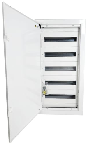 Doktorvolt Scatola di distribuzione a incasso, scatola di fusibili, scatola di distribuzione, alloggiamento in metallo, 90 moduli, 5 file, con porta bianca, IP30, IK07, per installazione in casa