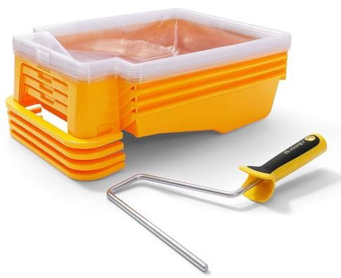 VOOMEY Juego de pintura de 17 piezas con 4 bañeras de pintura accionadas por el pie, marco de rodillo de 9 pulgadas y accesorios, juego de pintura profesional para pintura de pared, incluye 12