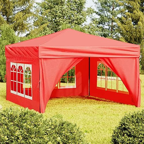 LAPOOH Fällbart festtält med sidoväggar röd 3 x 3 m, UV-skydd 50+, vattentätt, vikbart festtält, utomhusevenemang skydd-93527