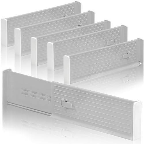 LOSYHU 6 Pack Adjustable Drawer Dividers Plastic Drawers Separators Expandable Drawer Organiser Divider for Kitchen Bedroom Utensils, Office Storage Drawers (Grey)