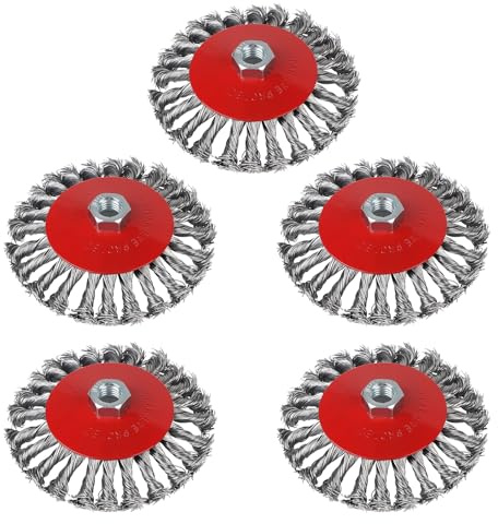 EXLECO 5 x trådborste, vinkelslip Ø 125 mm rostfritt stål, flexburkborste, vinkelslip M14 stålborste, flexibel stålborste, konisk borste, flätborste, rostfritt stål