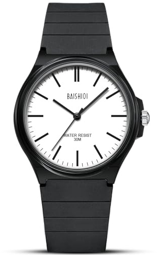 BAISHIOI Orologio Uomo Analogico al Quarzo Classico Impermeabile Casual Minimalista Moda Sport Orologio da Polso con Nero Cinturino in Silicone (white)