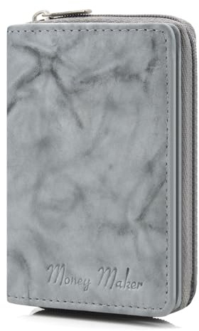 ekavale Leder Geldbörse Damen mit Reißverschluss – RFID Schutz Herren Portemonnaie – Mini Geldbeutel klein Brieftasche Herren Damen (Grau)