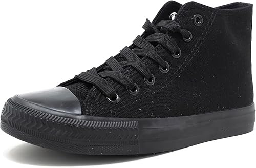 Divadames Womens High Top Lace Up Flat Canvas Pumps Ladies Casual Plain Shoes Size (All Black, UK Footwear Size System, Adult, Women, Numeric, Medium, 8)