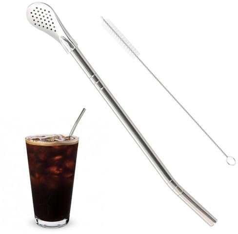 Pagning cucchiaio - Paglie di filtro staccabile multifunzionale paglia, paglia da bevanda riutilizzabile con pennello per la pulizia | Straw di bomba per caffè, zuppa, frappè, cocktail, utensile da