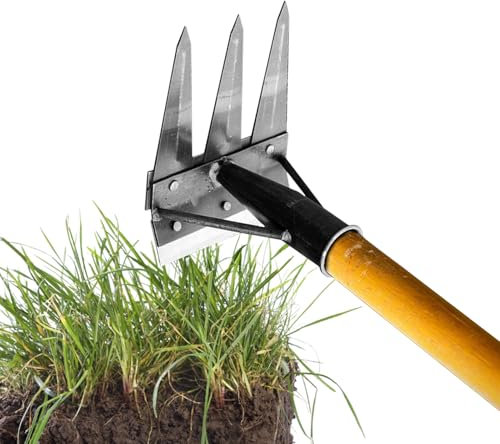 Raypontia 3 Dents Râteau De Désherbage, Rateau Jardin en Acier Au Carbone, Robuste Râteau, Outillage De Jardin, Désherbeur Manuel Double Face, Outil Manuel Mauvaises Remover pour Désherber