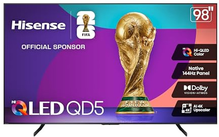 Hisense 98 Class QD5 Series (98QD5QG, 2025 Model) Best Value Hi-QLED 4K UHD Smart Google TV, Native144Hz, Motion Rate 480, Dolby Vision Atmos, HDR 10+, AMD FreeSync Premium, MEMC, VRR, ALLM