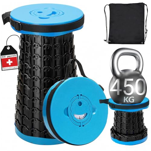 COOLYNX Taburete telescópico portátil Mini Mejorado, Compacto Asiento Plegable portatil, Silla Plegable con Capacidad de 450 KG, Silla Plegable Portatil para Camping, Senderismo y Barbacoas