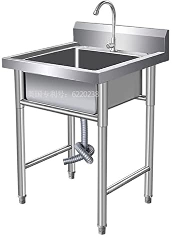 Lavello autoportante in acciaio inox 304 per ristorazione, lavanderia, ristorante, officina e uso commerciale, 60 x 60 x 80 cm
