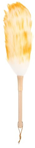 sourcing map Wool Duster, 14.2 Natural Feather Cleaner Household Cleaning Duster with Solid Wooden Handle for Cleaning Fans Window Blinds Shelves Furniture, White Gold