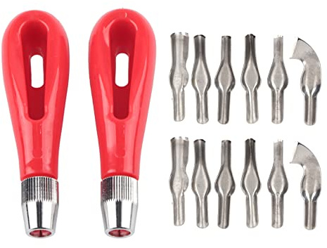 Acouto Juego de 2 Cuchillos para Tallar Madera y Linóleo con 12 Hojas de Acero Inoxidable Mangos Rojos Ideal para Grabado en Madera Calabazas y Estampado Artístico