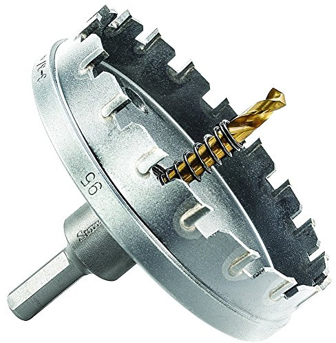 Starrett Tungsten Carbide Tipped Hole Saw - SM95 Sheet Metal Cutter With Arbor & Pilot Drill Bit - For Drilling Stainless Steel Aluminum Alloy - 95 mm