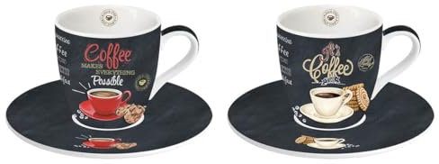 Easy Life 2 Espresso Tassen Set, Porzellan, Mehrfarbig, 2 Stück (1er Pack), 2