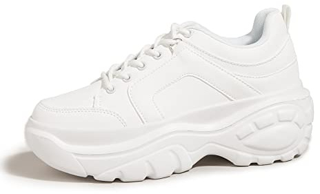 LUCKY STEP Women Chunky Platform Dad Colorblock White Neon Green Fuchsia Hologram Silver Casual Lace-Up Walking Sneakers(White, 7 B(M) US)