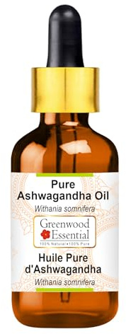 Greenwood Essential naturlig ren ashwagandhaolja (Withania somnifera) med glas droppare naturlig terapeutisk kvalitet 5 ml (0,16 oz)