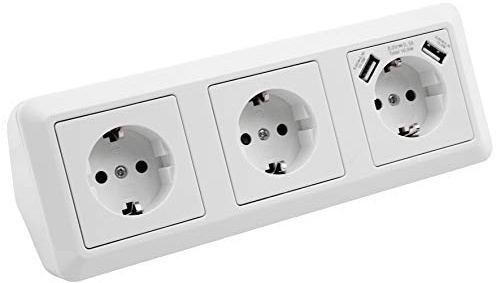 MC POWER grenuttag hörnuttag | CUP | Underbyggda uttag, USB-uttag 3 x uttag 2 x USB, 230 V ~/16 A, konstruktion köksuttag flera gånger vit, polerad
