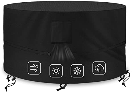 Kovshuiwe Housse de protection ronde pour meubles de jardin - Ronde - Imperméable - Coupe-vent - Résistant aux UV - Tissu Oxford 420D - Pour table de jardin - Diamètre : 135 x 80 cm