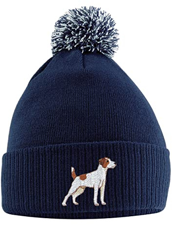 Purple Print House Jack Russell - Berretto con pompon Jack Terrier con pompon, idea regalo per gli amanti dei cani, per uomini, donne, bambini, Marina Militare, Taglia unica