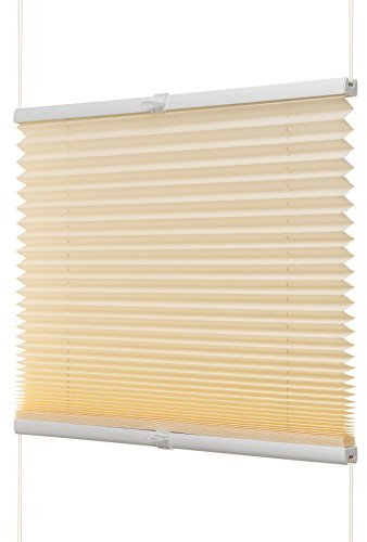 Ventanara® Fenster Plissee ohne Bohren zum Kleben Plisseerollo Wabenplissee Faltrollo verspannt inklusive Premium Klebeträgern (75 x 220 cm, beige Plissee)