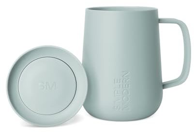Simple Modern Voyager Signature Mug | Travel Coffee Tumbler with 360° Lid and Handle | Ceramic-Lined Insulated Stainless Steel Iced Cold Brew Cup | 12oz, Sea Glass Sage