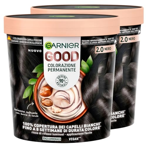 Garnier Good Haarfärbemittel Schwarz Ohne Ammoniak Dauerhaft Bis Zu 8 Wochen Leuchtende Farbe Deckt 100% Der Grauen Haare Ab Vegane Formel 2.0 Trüffel Schwarz - 2 Packungen