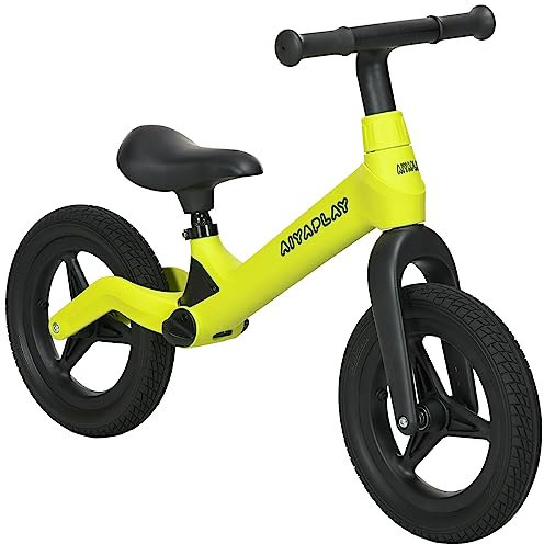 AIYAPLAY 12 Balance Bike with Adjustable Seat and Handlebar Training Bike with PU Wheels for Kids and Toddlers 2.5 to 5 Years Green