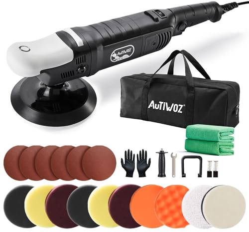 AUTIWOZ Poliermaschine Auto, 1200W Rotationspolierer, 150mm Polierer mit 6 variable Geschwindigkeiten, 1800-4800 RPM, abnehmbarer D-Griff und Seitengriff, 3 m Kabel, zum Polieren von Auto, Boot